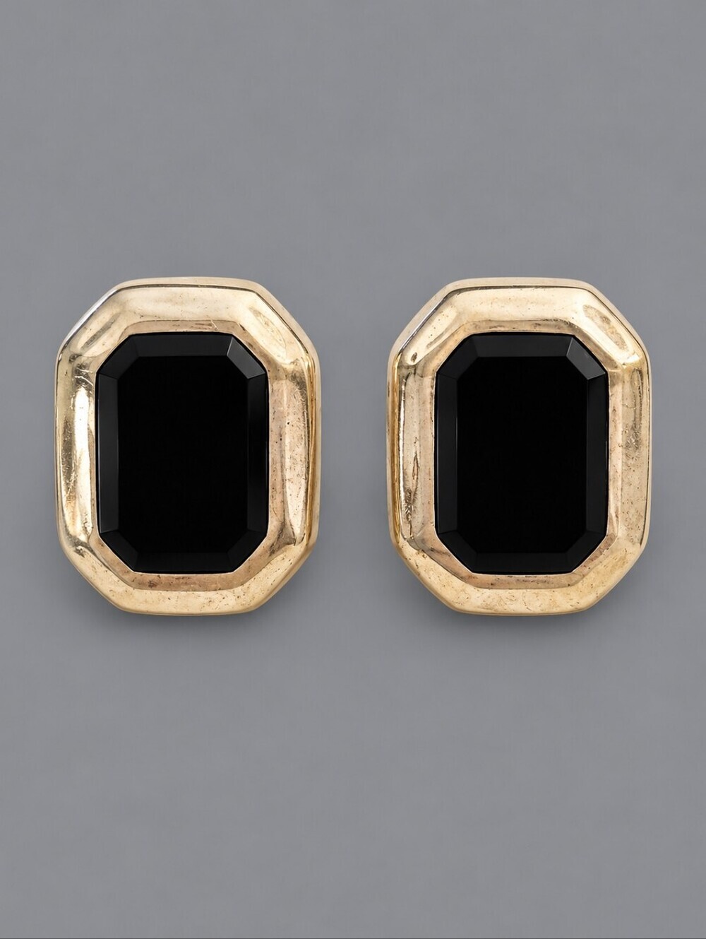 Vintage Sterling Silver 925 Black Onyx Geometric Stud Earrings